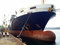 Max Value container ship moored at the outfitting quay